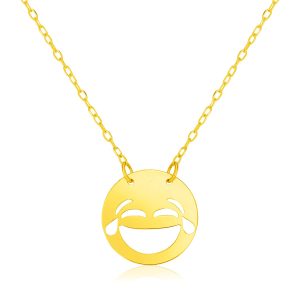 14k Yellow Gold Necklace with LOL Emoji Symbol