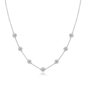 14k White Gold Necklace with Crystal Embellished Sphere Stations