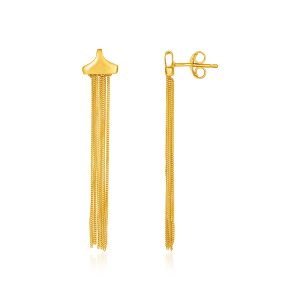 14k Yellow Gold Multi-Strand Drop Curb Chain Post Earrings