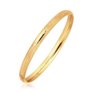 14k Yellow Gold Dome Style Children's Bangle with Diamond Cuts