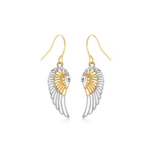 Two-Tone Wing Drop Earrings in 10K Gold