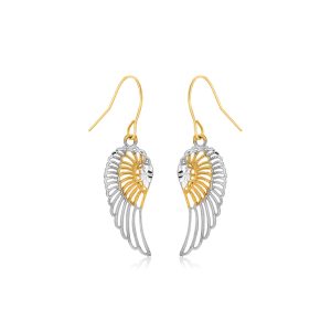 Two-Tone Wing Drop Earrings in 10K Gold