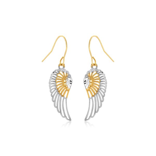 Two-Tone Wing Drop Earrings in 10K Gold