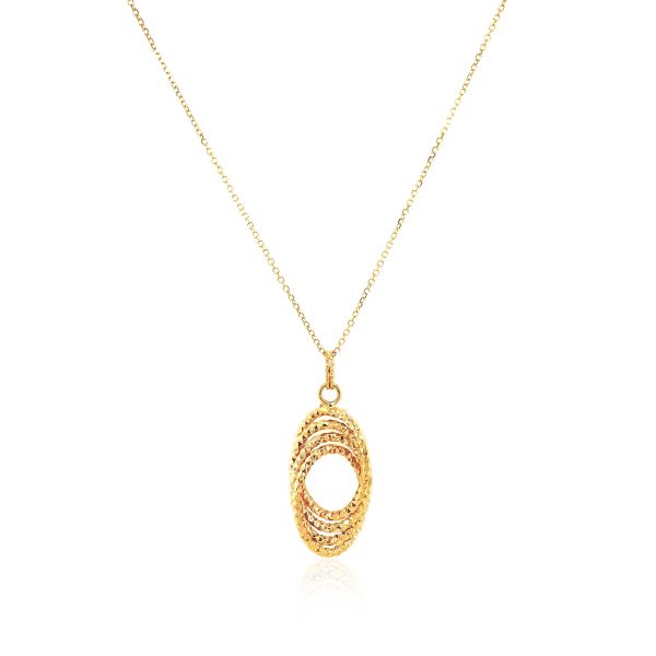 14k Yellow Gold Textured Entwined Open Oval Sections Pendant