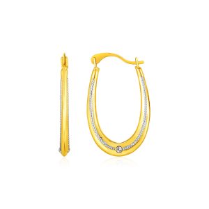 14k Two Toned Gold Elongated Hoop Earrings