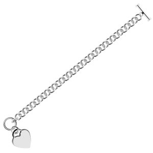 Sterling Silver Rhodium Plated Rolo Style Heart Charmed Chain Bracelet