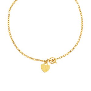 Toggle Necklace with Heart Charm in 14k Yellow Gold