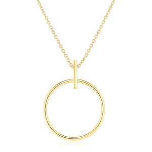 14k Yellow Gold 17 inch Necklace with Polished Ring Pendant