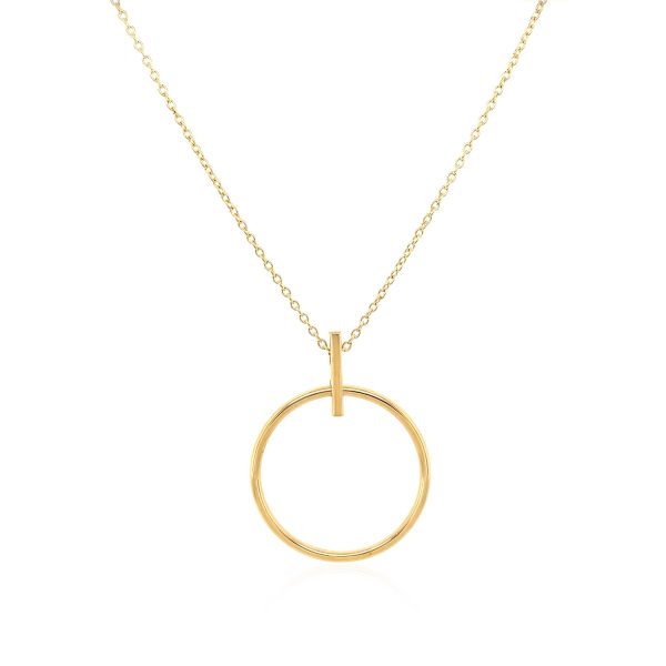 14k Yellow Gold 17 inch Necklace with Polished Ring Pendant