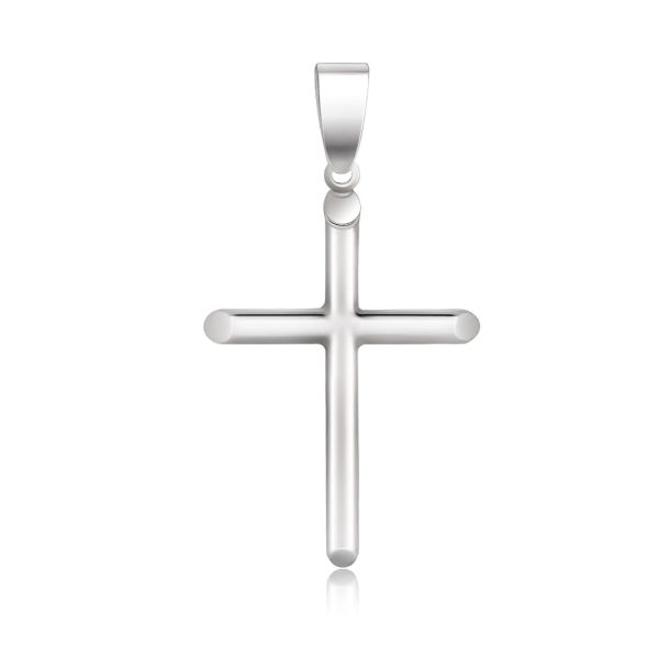 14k White Gold Slim Cross with Tapered Ends Pendant