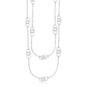 Sterling Silver 36 inch Two Strand Necklace with Interlocking Circle Stations