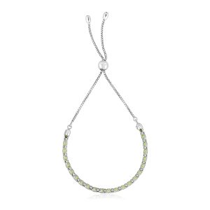 Sterling Silver 9 1/4 inch Adjustable Bracelet with Pale Green Cubic Zirconias
