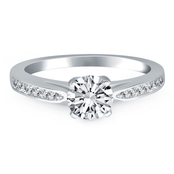14k White Gold Cathedral Engagement Ring with Pave Diamonds