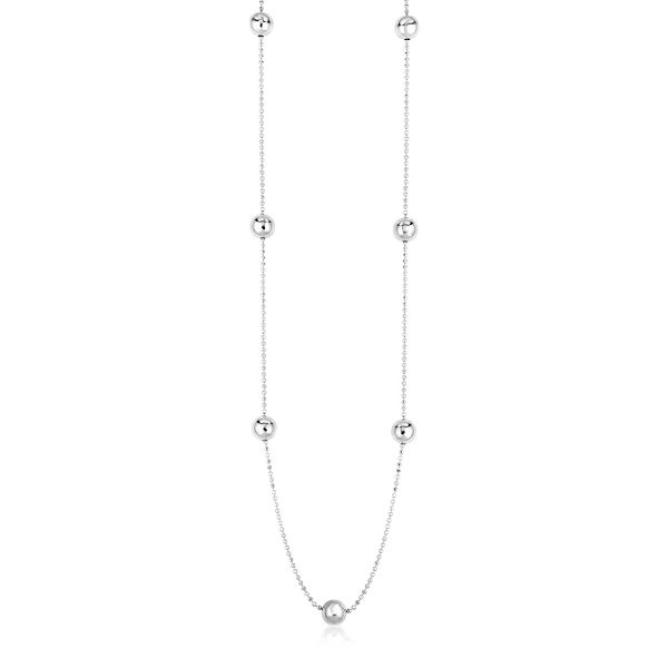 Sterling Silver Station Necklace with Large Polished Beads