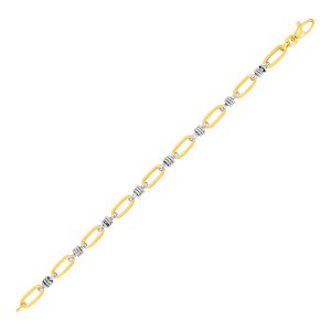 Oval Link Bracelet with Link Details in 14k Yellow and White Gold
