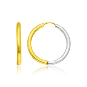 14k Two-Tone Gold Hoop Earrings in a Hinged Style