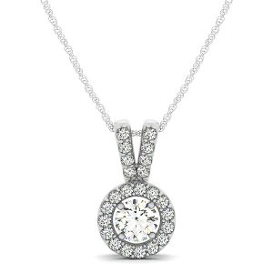 Round Pendant with Split Bail and Diamond Halo in 14k White Gold (3/4 cttw)