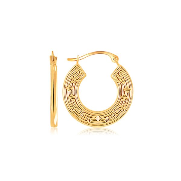 10k Yellow Gold Greek Key Small Hoop Earrings