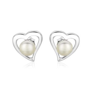 Sterling Silver Open Heart Earrings with Freshwater Pearls