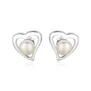 Sterling Silver Open Heart Earrings with Freshwater Pearls