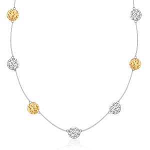 14k Yellow Gold & Sterling Silver 32'' Reticulated Disc Station Necklace