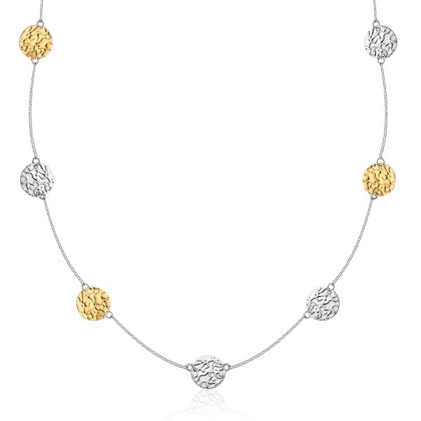 14k Yellow Gold & Sterling Silver 32'' Reticulated Disc Station Necklace