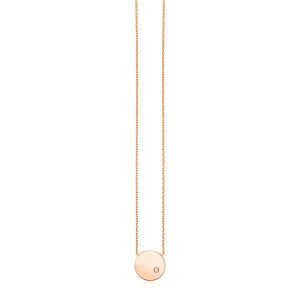 14k Rose Gold Necklace with Polished Round Pendant with Diamond