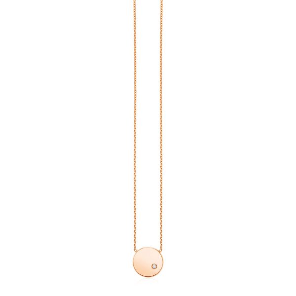 14k Rose Gold Necklace with Polished Round Pendant with Diamond
