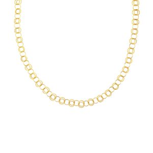 14k Yellow Gold Polished and Dual Textured Round Link Necklace