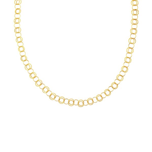 14k Yellow Gold Polished and Dual Textured Round Link Necklace