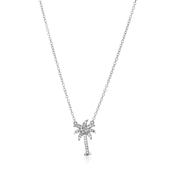 Sterling Silver Palm Tree Necklace with Cubic Zirconias