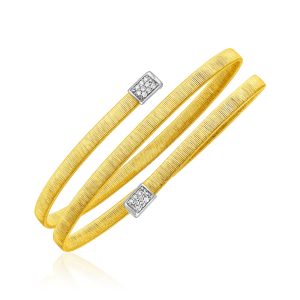 14k Two Tone Gold Spiral Bangle with Diamonds