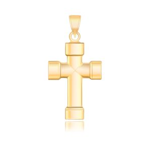 14k Yellow Gold Cross Pendant with Block Like Ends