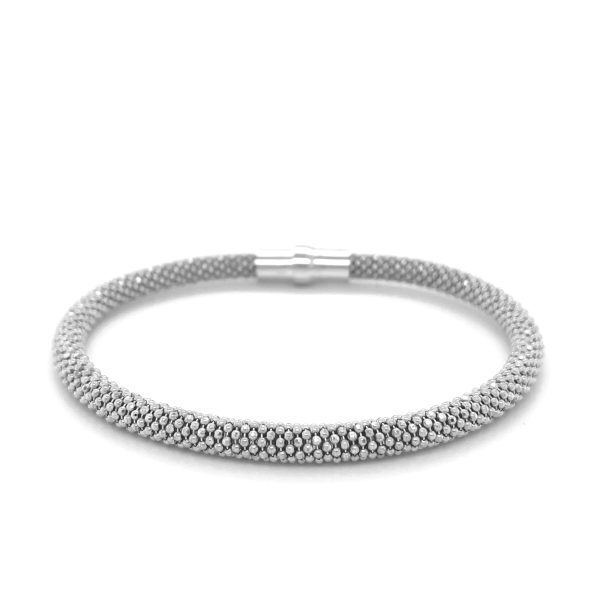 Sterling Silver Rhodium Plated Popcorn Motif Bangle