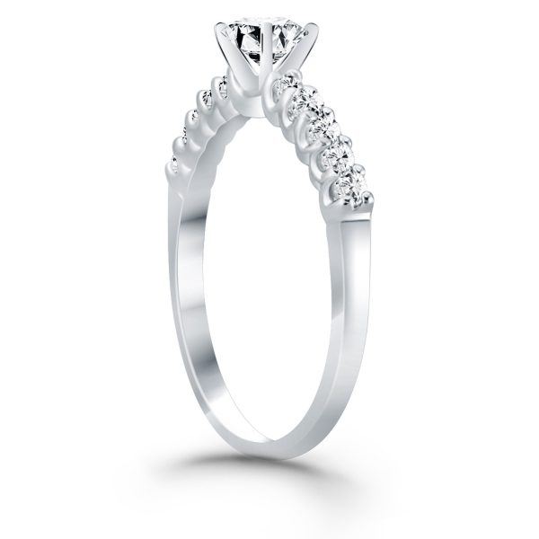 14k White Gold Shared Prong Diamond Band Accent Engagement Ring