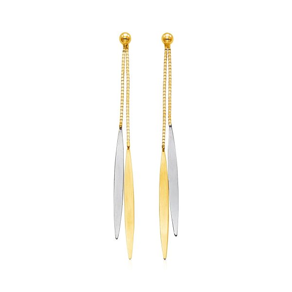 14k Two Tone Gold Polished Narrow Oval Earrings