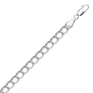Sterling Silver Small Ridged Circular Chain Bracelet with Rhodium Plating