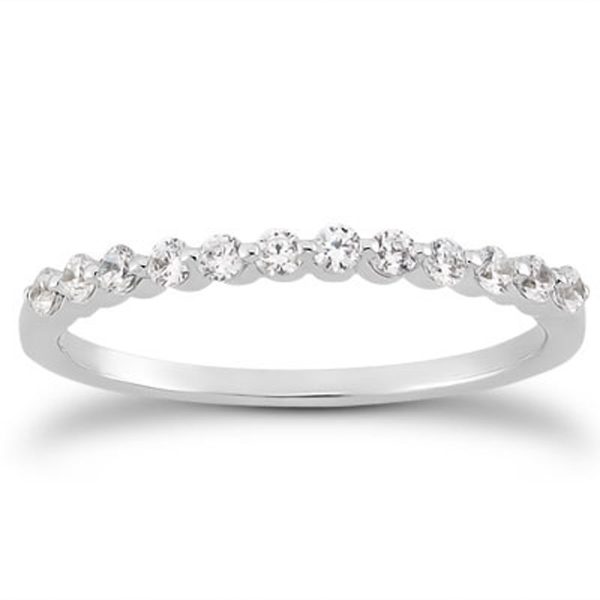 14k White Gold Floating Diamond Single Shared Prong Wedding Ring Band