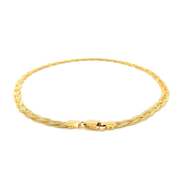 3.5mm 14k Yellow Braided Foxtail Anklet