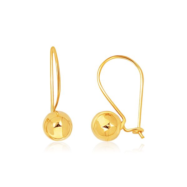 14k Yellow Gold Shiny Ball Drop Earrings