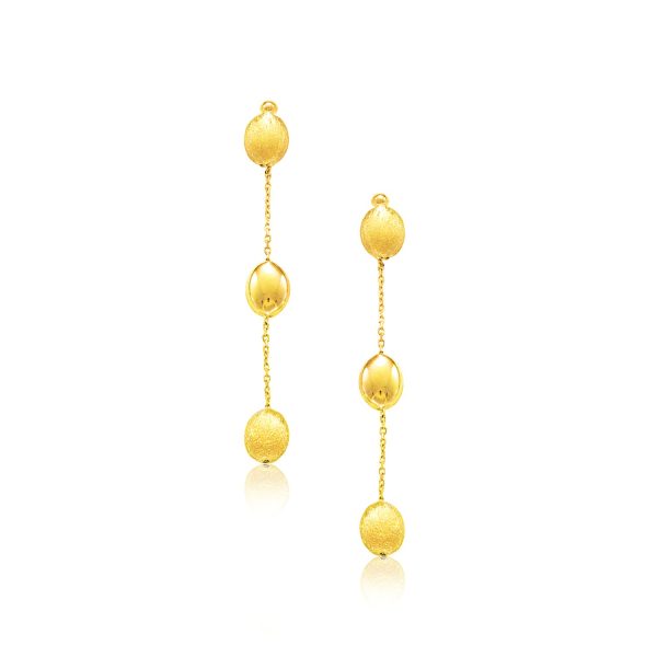 14k Yellow Gold Textured and Shiny Pebble Dangling Earrings
