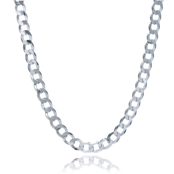 Rhodium Plated 7.9mm Sterling Silver Curb Style Chain