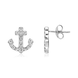 Sterling Silver Anchor Earrings with Cubic Zirconias