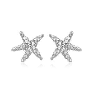 Sterling Silver Petite Starfish Earrings with Cubic Zirconias