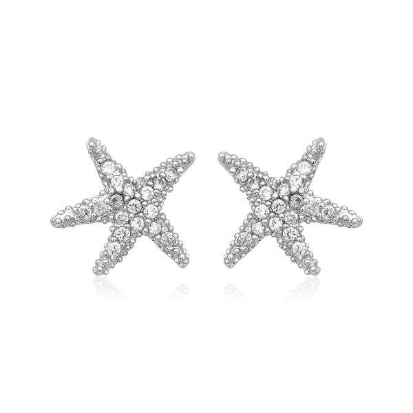 Sterling Silver Petite Starfish Earrings with Cubic Zirconias