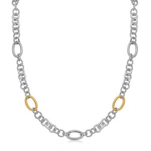 18k Yellow Gold and Sterling Silver Rhodium Plated Multi Design Chain Necklace