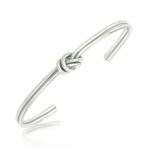 Sterling Silver Rhodium Plated Knot Design Slim Open Cuff
