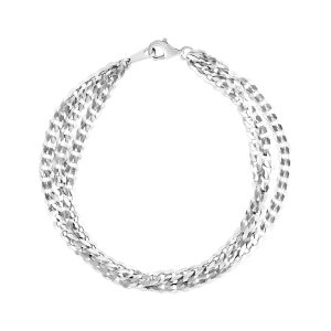 Sterling Silver Three Strand Polished Link Bracelet