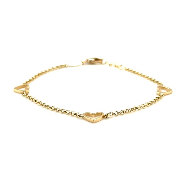 14k Yellow Gold Childrens Bracelet with Hearts