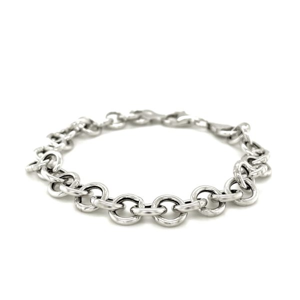 Sterling Silver Rolo Style Polished Charm Bracelet with Rhodium Plating